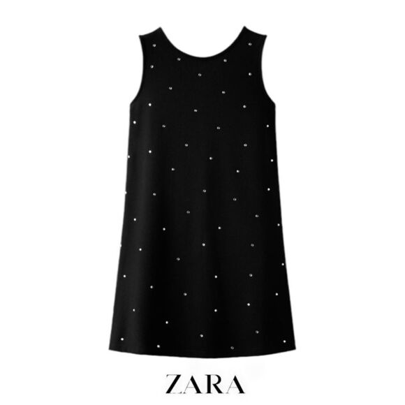 ZARA Kids | Black | PONTE DI ROMA KNIT DRESS WITH RHINESTONES - Picture 2 of 8